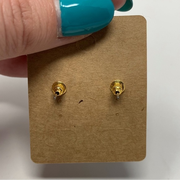 Vintage White Beaded Large Gold Tone Hoop Stud Earrings - Picture 6 of 6